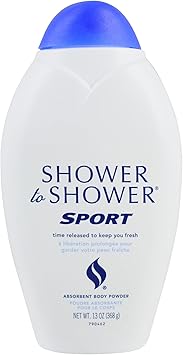 Shower to Shower Sport Body Powder for Men & Women, Talc Free, Sweat Absorbing, Prevents Chafing & Odor, Deodorizing All Over Body Powder for Long Lasting Freshness, 13 OZ