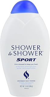Shower to Shower Sport Body Powder for Men & Women, Talc Free, Sweat Absorbing, Prevents Chafing & Odor, Deodorizing All Over Body Powder for Long Lasting Freshness, 13 OZ