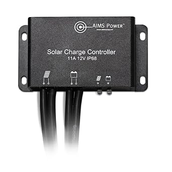 AIMS POWER Solar Charge Controller Waterproof 11 Amps with Easy Install Pre-Wired Cables for AGM, Gel, and LiFePO4 Lithium Battery