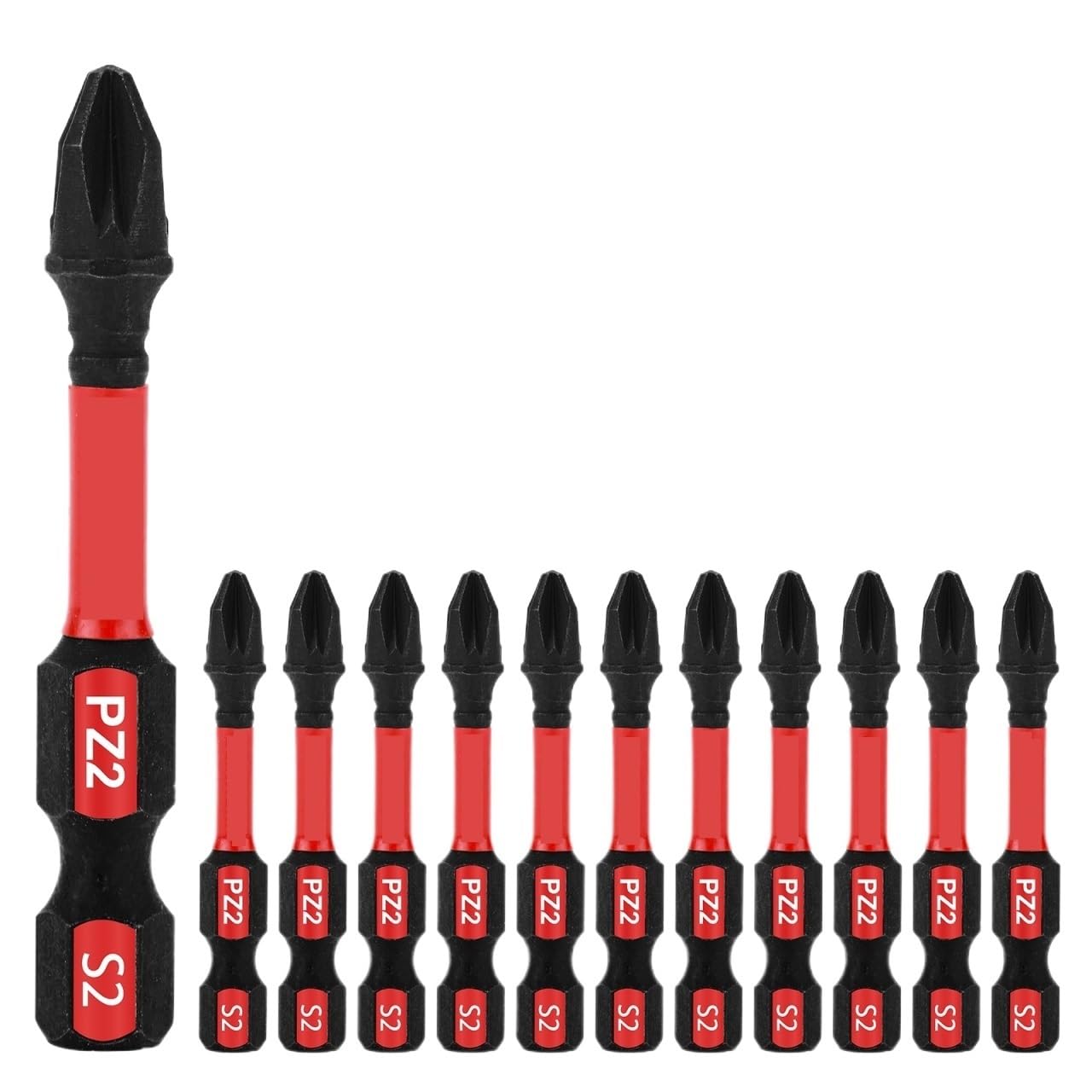 Eretyret 12Pcs 2 Inches Pz2 Impact Tough Screwdriver Power Bit Set, S2 Alloy Steel Bits Easy To Carry(12Pcs)