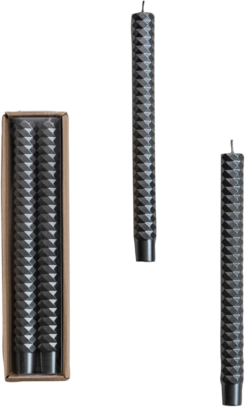 Creative Co-Op 2-Piece Unscented Faceted Taper Candles in Box, Platinum Color