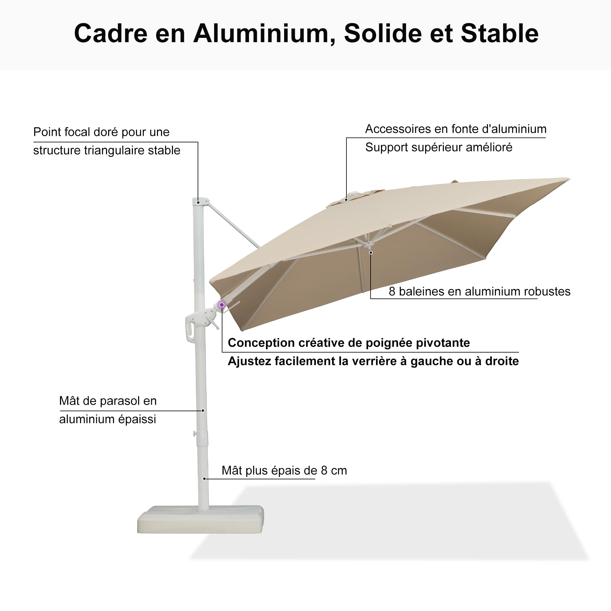 PURPLE LEAF Ombrellone Girevole 2,5 x 3,5 m Rettangolare, Ombrellone da