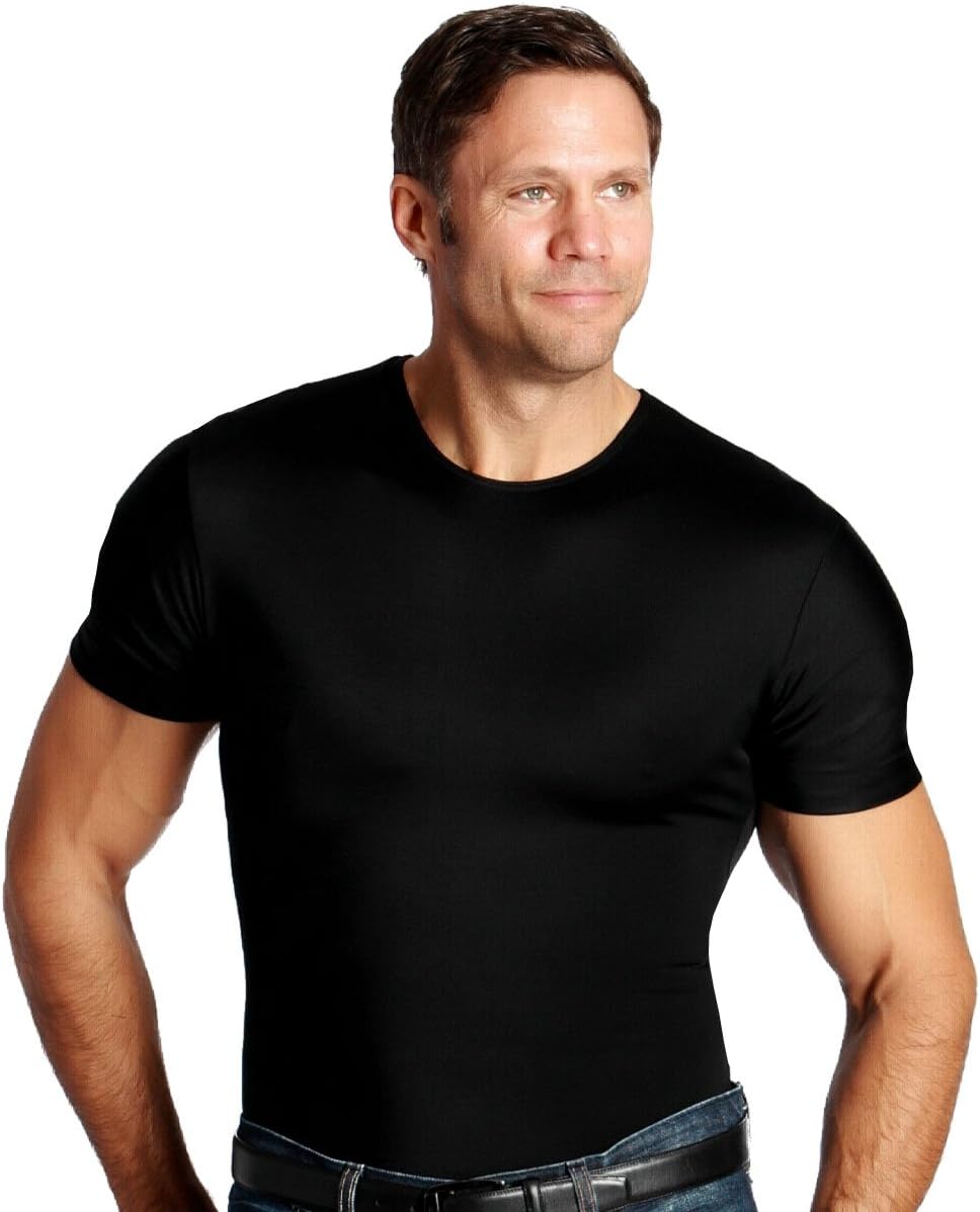 Insta Slim Made in USA Compression Crew-Neck Shapewear Undershirt for Men. Tummy Control Slimming Body-Shaper & Back Support