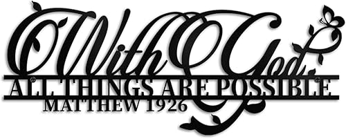 Creoate Decoración de pared de arte de metal, con texto en inglés "With God All Things Are Possible", escritura religiosa, esculturas de pared de