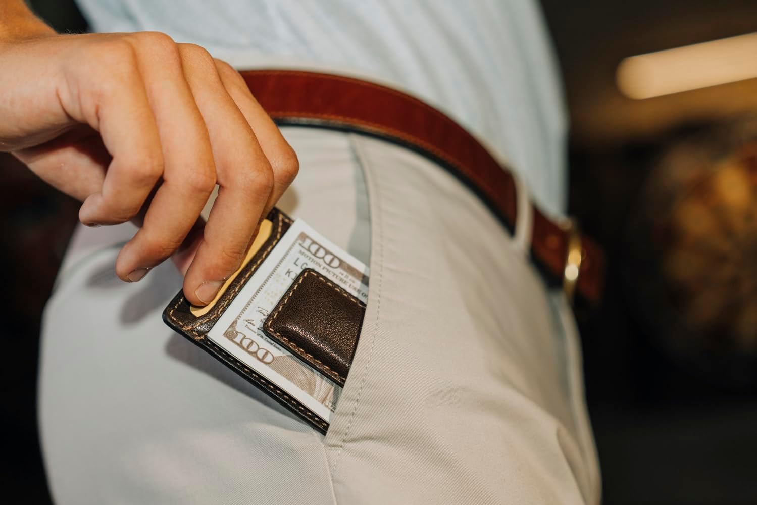 House of Jack Co. Corbin Slim Money Clip Wallet for Men, Strong Magnetic Clip with Exterior ID Window, Full Grain Cowhide Leather Front Pocket, Brown - Image 6