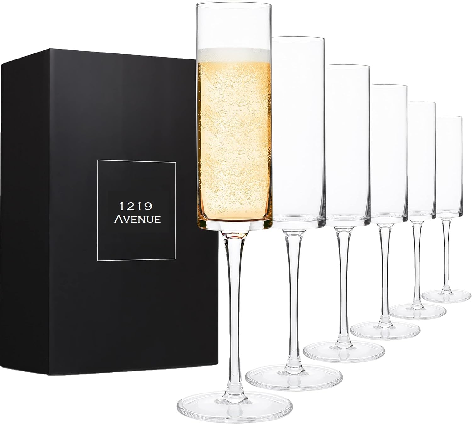 1219 AVENUE Glassware Champagne Flutes, Edge Champagne Glass - Modern & Elegant for Women, Men, Wedding, Anniversary, Christmas, Birthday - 6oz/177ml, Premium Crystal (Pack of 6)