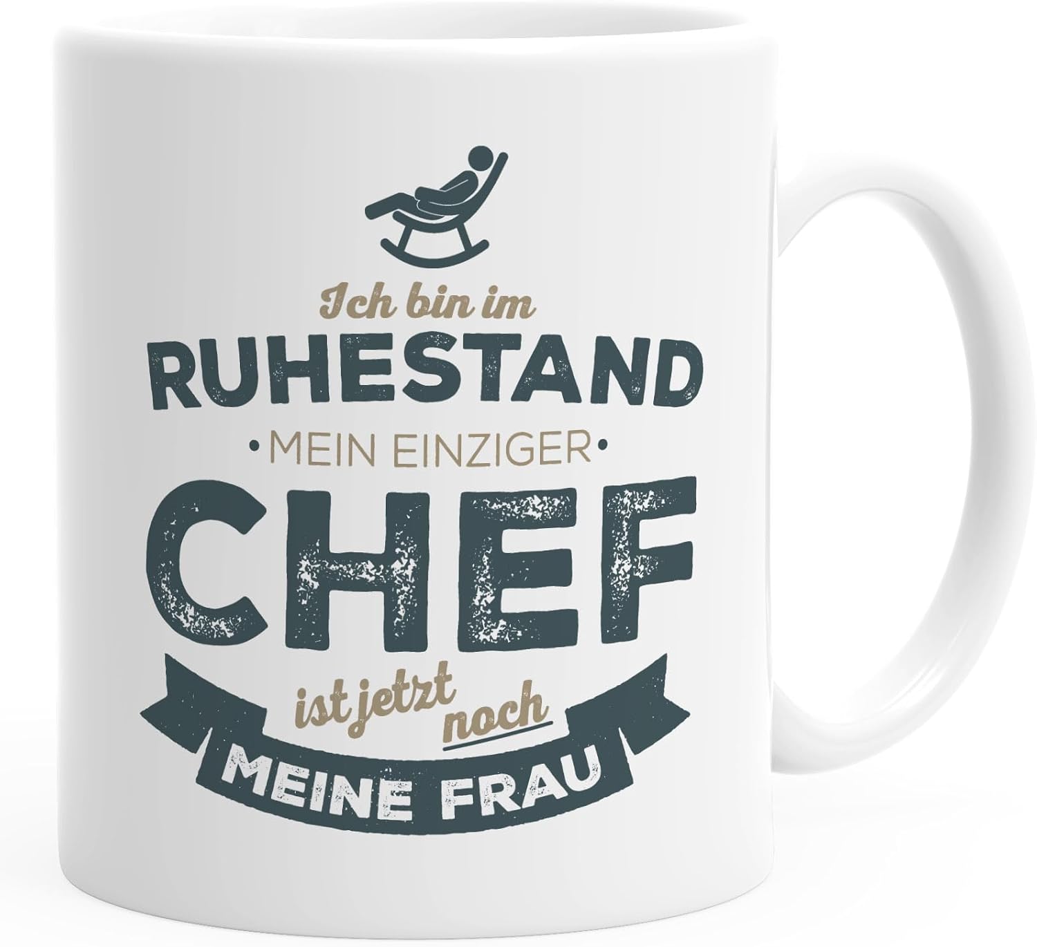 MoonWorks® Tasse Rentner Ich bin im Ruhestand mein einziger Chef ist meine Frau lustiges Geschenk Rente Weiss Keramik-Tasse