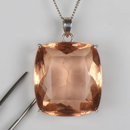 Miniatura 2 de REAL-GEMS Lab Created Rose Quartz 70 Ct Cushion Shape Solid 925 Silver Pendant for Wedding