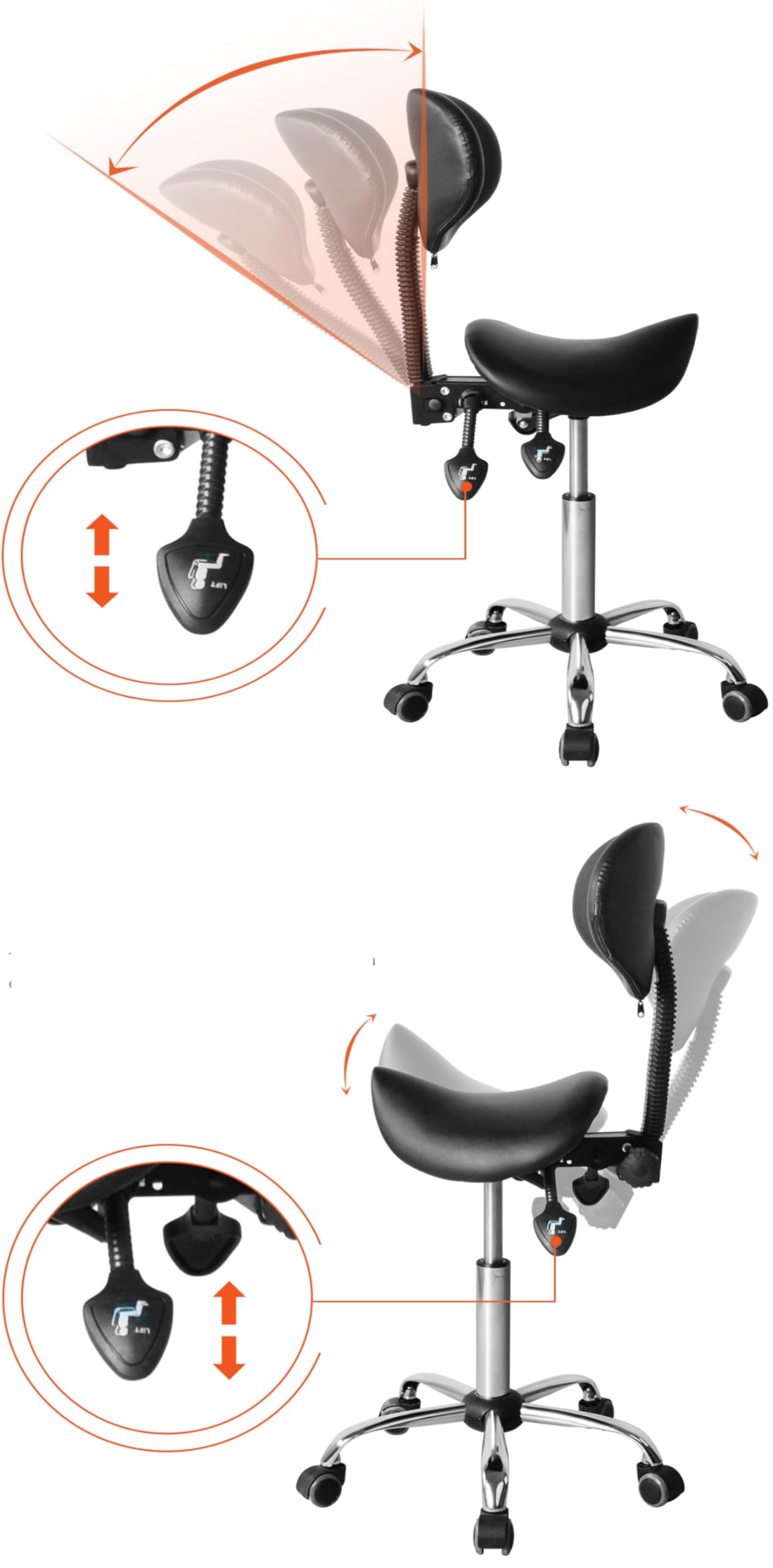 VDD Sattelhocker ergonomisch - Friseurhocker - Barhocker - höhenverstellbar - Rückenlehne neig- und vers