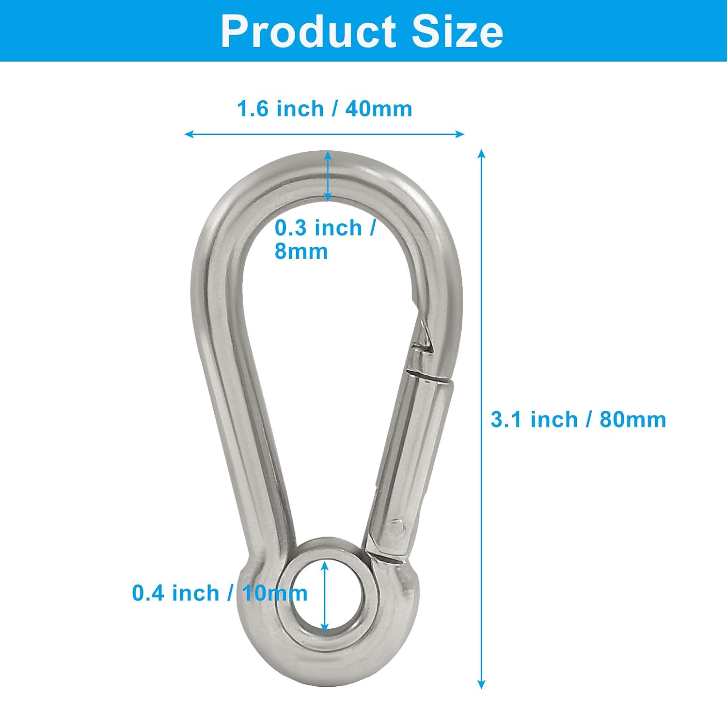 Bonsicoky 5 Pack 3 Inch 304 Stainless Steel Spring Snap Hook image 2