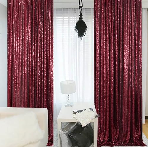 ShinyBeauty Burgundy Sequin Backdrop 4x10FT Sparkly Glitter Photography Background for Weddings, Parties, Stage Decor Reusable Sequins Curtain for Studio, Events, Visuals & Photo Shoots (Burgundy)