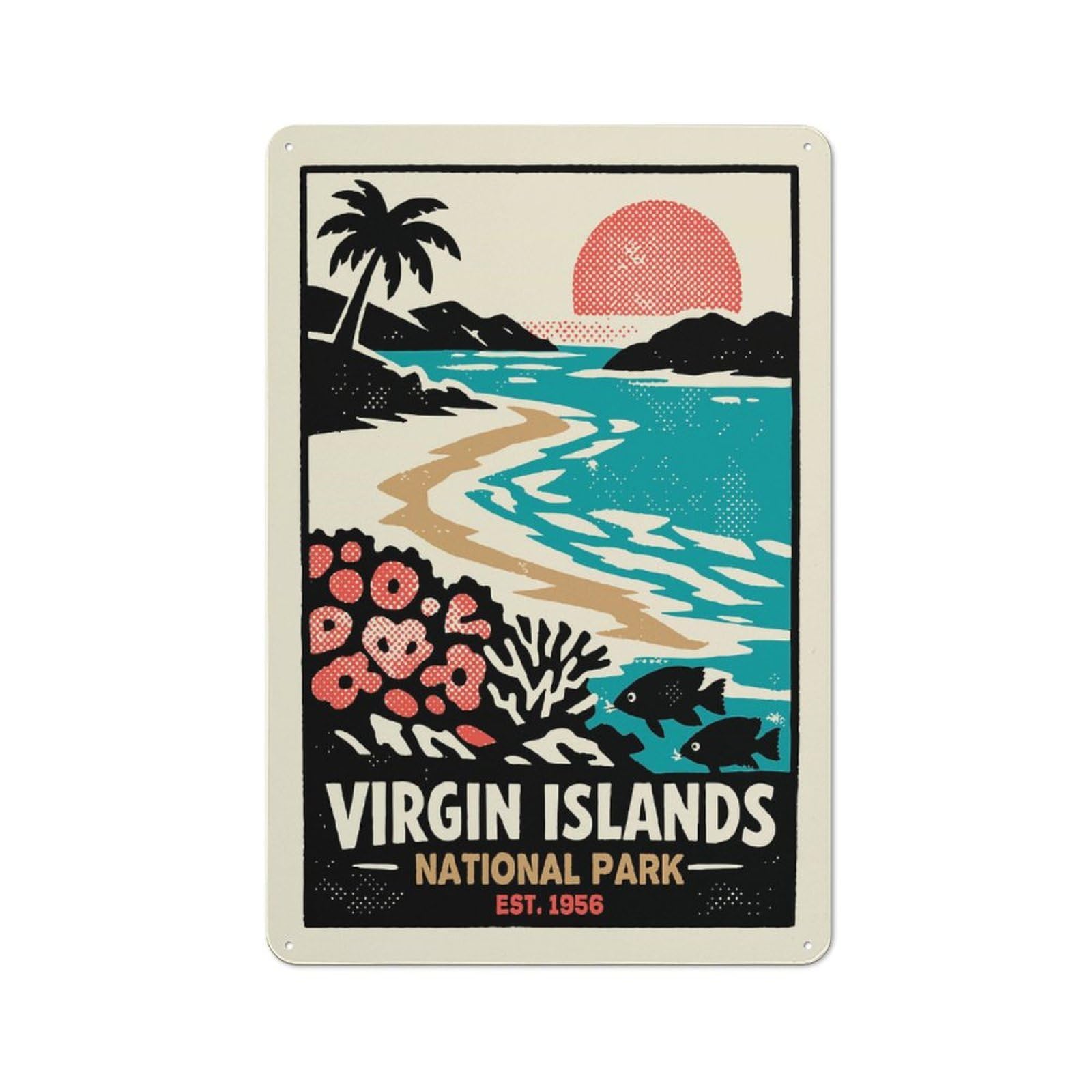 Junmoney Style-12 Virgin Islands National Park Poster Casual Metal Wall Decor 30X20cm, Rustic Tin Sign For Patio Bar, Workshop, Shed Or Kitchen