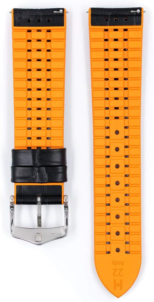 Hirsch Andy Calf Leather Watch Strap - Embossed Caoutchouc Performance - 18mm, 20mm, 22mm, 24mm - Length - Attachment Width/Buckle Width - Quick Release Watch Band