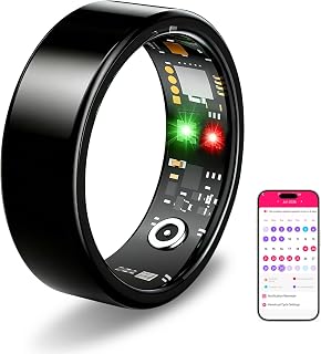 Smart Ring Waterproof Health & Fitness Tracker for Women Men Black,8 | No Subscription, Ultra-Thin Heart Rate/Blood Oxygen/Stress/Sleep Monitor, Long Battery Fast Charge, iOS & Android Compatible