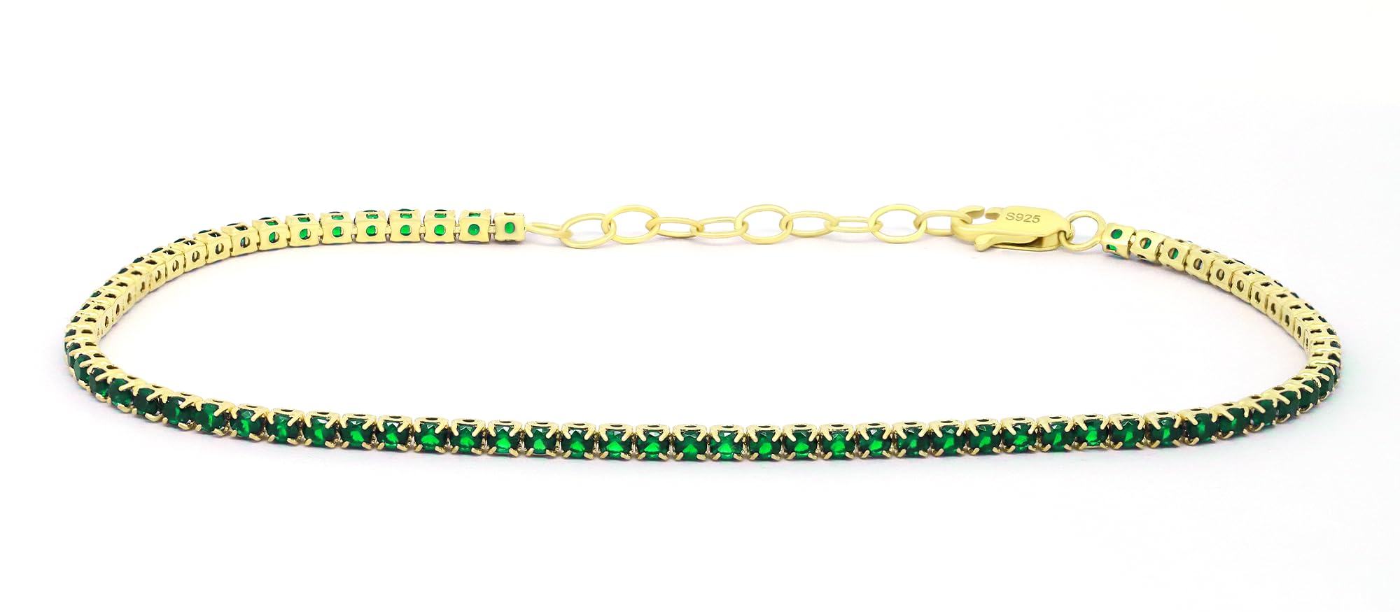 - 925 Sterling Silver Gold Plated Tennis Bracelet for Women, Multi-Color Cubic Zirconia Bracelet(Green/Black/White/Blue/Red), Sparkling Tennis Chain Fine Jewelry Gift for Anniversary Birthday Valentine's Day by Belantina