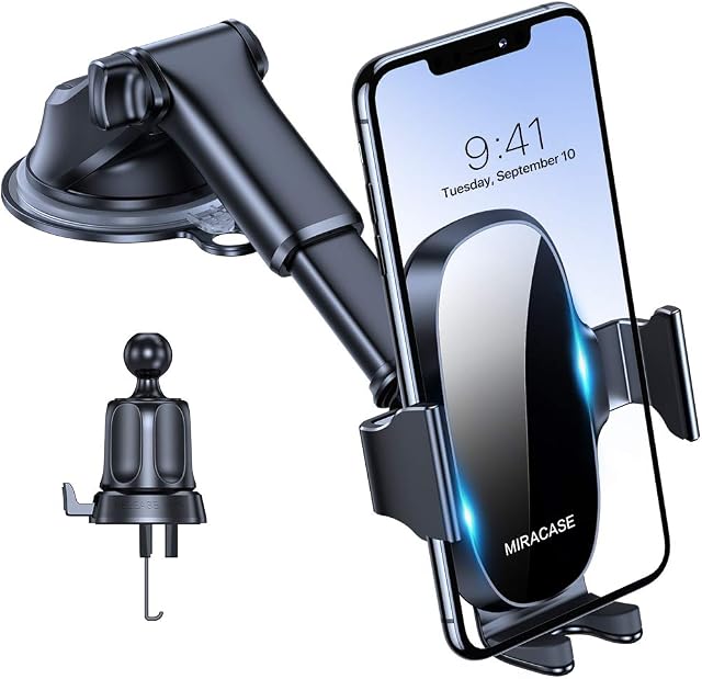 Miracase 3-in-1 Supports de téléphone portable pour votre voiture, Support universel de téléphone de voiture pour tableau de bord Air Vent Pare-brise Compatible avec iPhone 16 15 14 13 12 13 Pro Max Xs XR X, Galaxy Noir