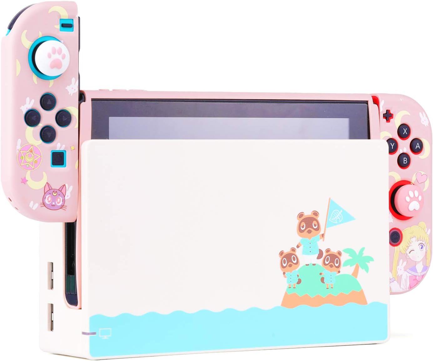 LightPro Cute Protective Case for Nintendo Switch - Soft Slim Grip Cover Shell for Console and Joy-Con with Screen Protector, Thumb Grips, Anti-Scratch (Sailor Moon)