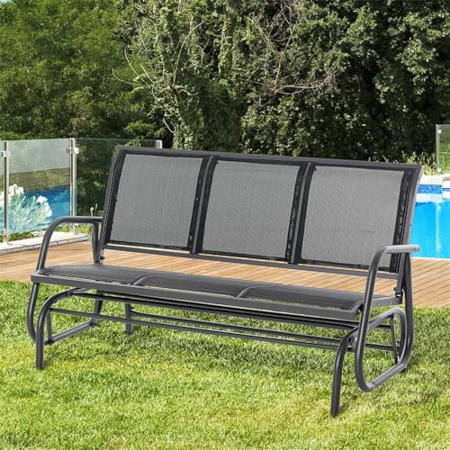 WZONICE98 Patio Gliders 3 Person Sofas Conversation Sets Outdoor Loveseat Chair Heavy-Duty Steel Frame Rocking Bench Outside Lounge Chair for Poolside Garden Backyard Porch (Black)