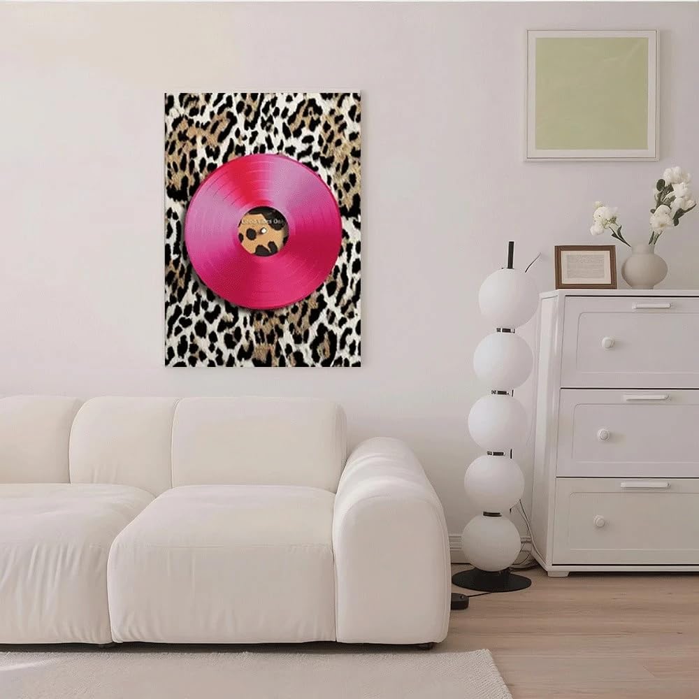 Lienzo impreso con diseño de disco de vinilo, arte mural retro con diseño de disco de vinilo, impresión de póster en lienzo, decoración para dormitorio/sala de estar (70x90cm/Con marco)