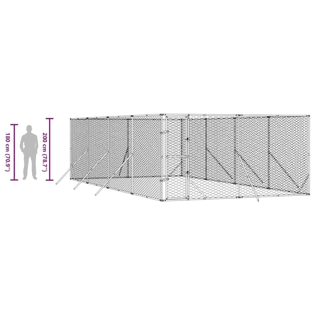 Outdoor-Hundezwinger silbern verzinkter Stahl 4x8x2 m großer Hundekäfig mit verschließbarer Tür sicherer Freigehege Auslauf für Hunde Kleintiere Garten und Terrasse