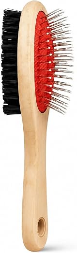 Emily Pets Double Sided Pet Grooming Brush for Dogs &amp; Cats | Wooden Handle Slicker Brush for Shedding, Detangling &amp; Pet Ha...