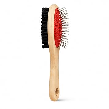 Emily Pets Double Sided Pet Grooming Brush for Dogs & Cats | Wooden Handle Slicker Brush for Shedding, Detangling & Pet Hair Cleaning Tool