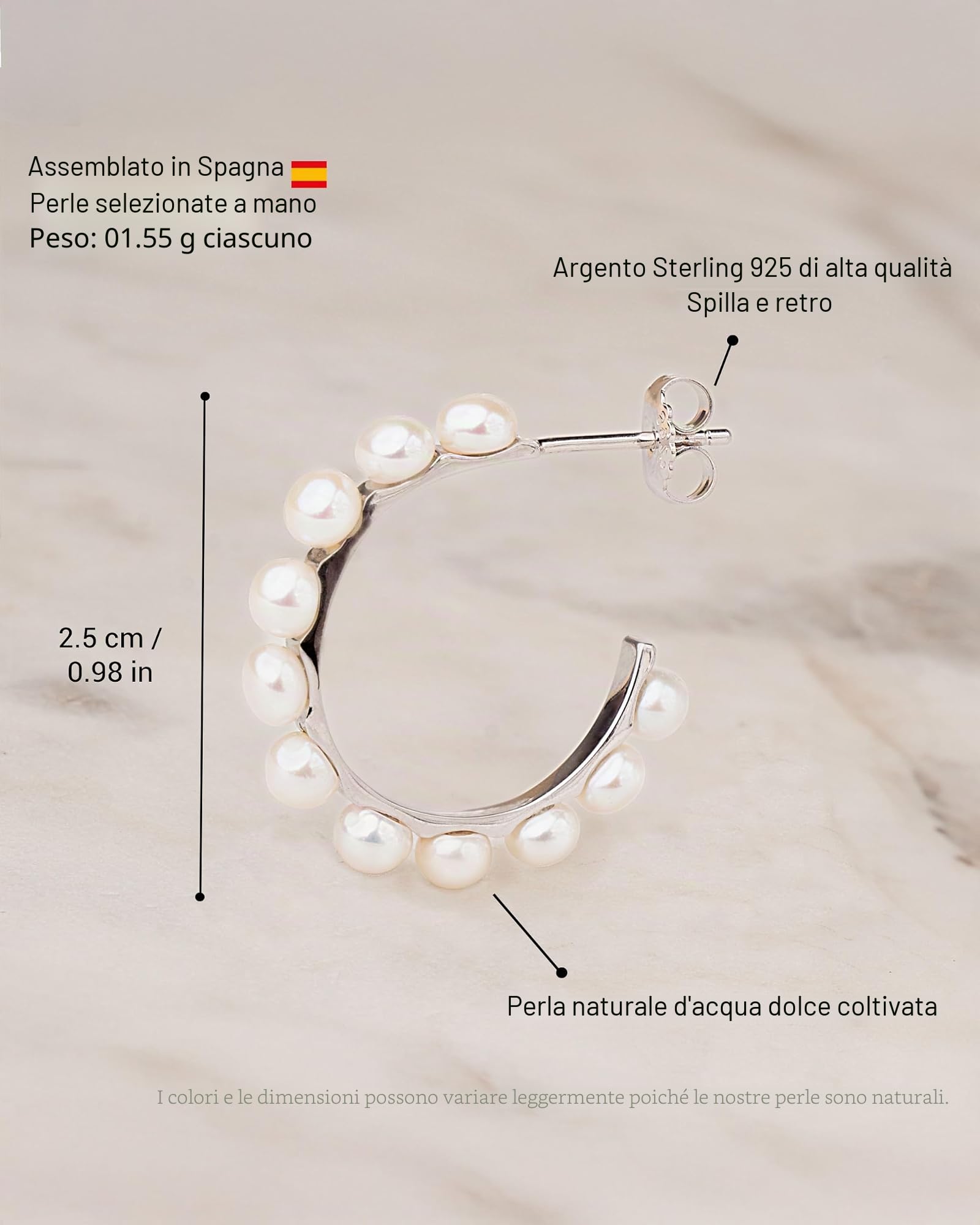 Orecchini a Cerchio di Perle Coltivate d'acqua dolce bianche da Donna di SECRET & YOU - Argento 925 con 13 perle Button di 4-5mm.