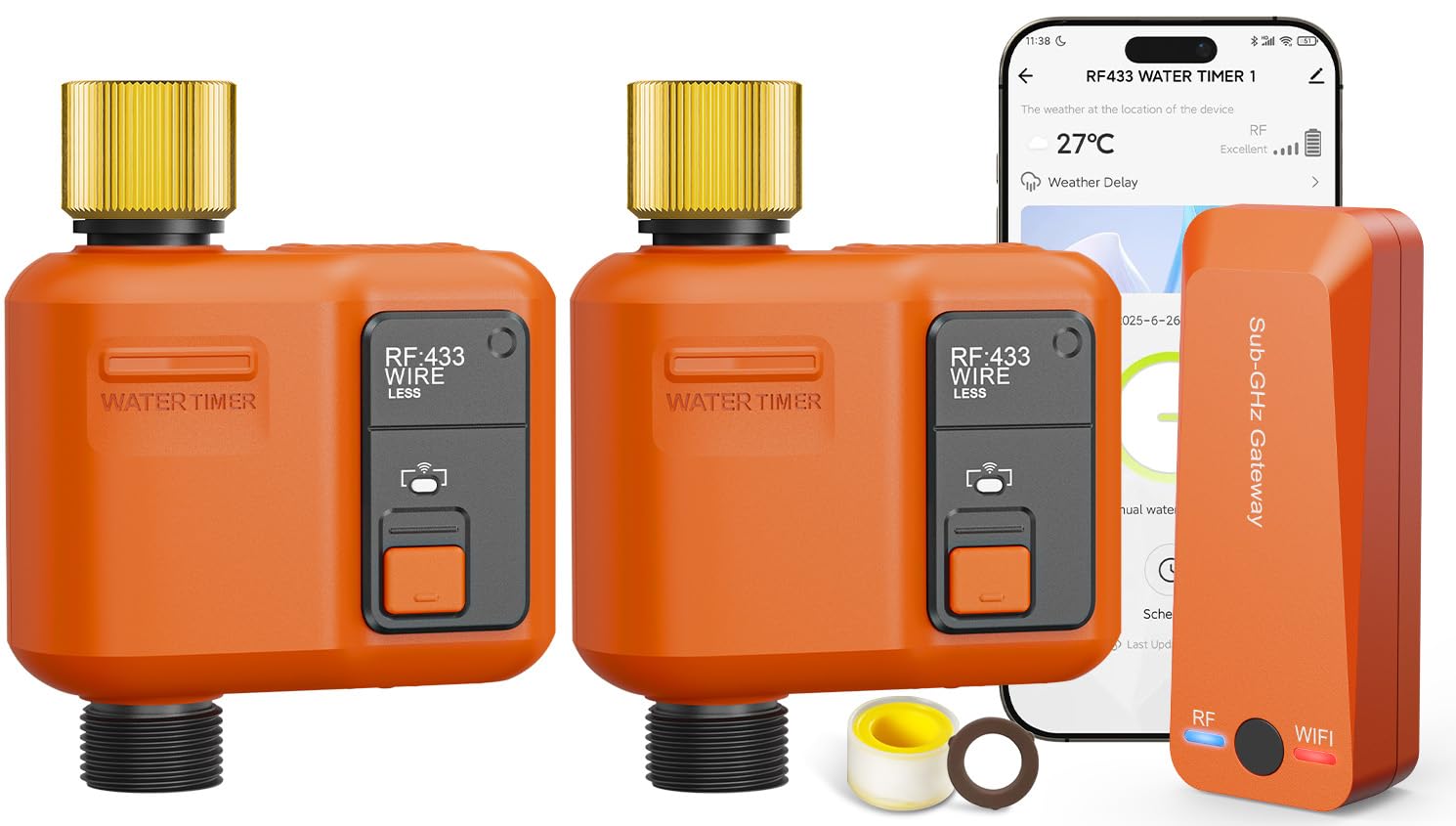 Timer dell'acqua WiFi per tubo da giardino con portata di 299,9 m, timer intelligente a 1 zona, APP e telecomando, controllo vocale, ritardo della pioggia, sistema di irrigazione in modalità manuale