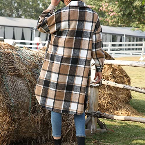 Xaspee Womens Long Plaid Shacket Jacket Casual Fashion Lapel Button Down Long Sleeve Long Plaid Coat with Pockets4