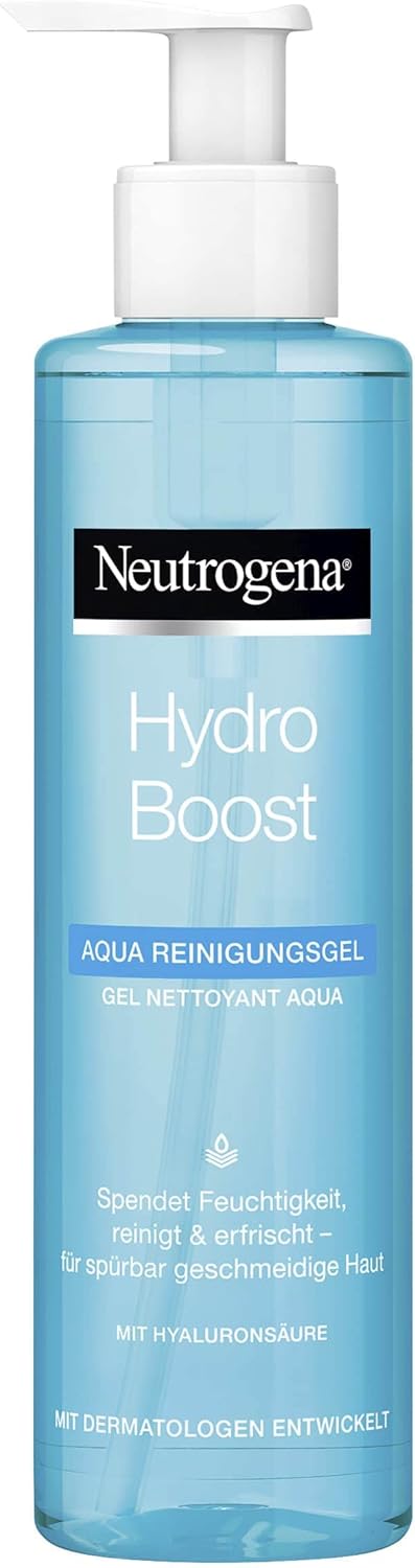 Neutrogena Hydro Boost Aqua Gel limpiador facial suave con ácido hialurónico y glicerina para todos los tipos de piel, 200 ml