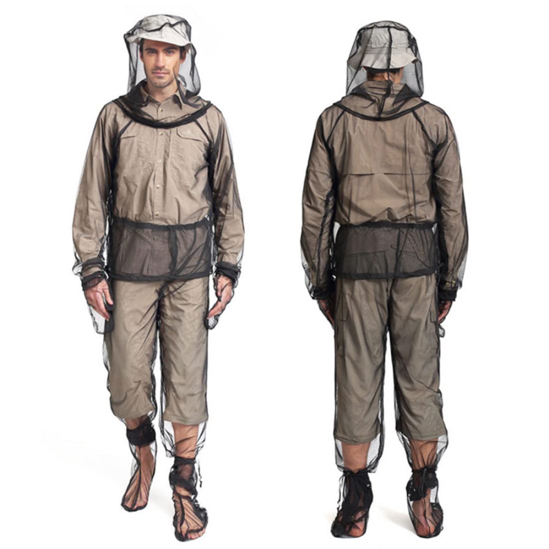 Ropa antimosquitos Traje de mosquitos Protección contra mosquitos 4PCS/Set Mosquiteras transpirables translúcidas Traje de mosquitos ajustable Protección plegable contra mosquitos para acampar S/M