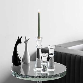 Kitcom Crystal Candlestick Holders Crystal Taper Candle Holders, Table Centerpieces for Party Wedding Banquet Decorations Set of 3, with Gift Box(5.9''/7.9''/10.2'' Tall)