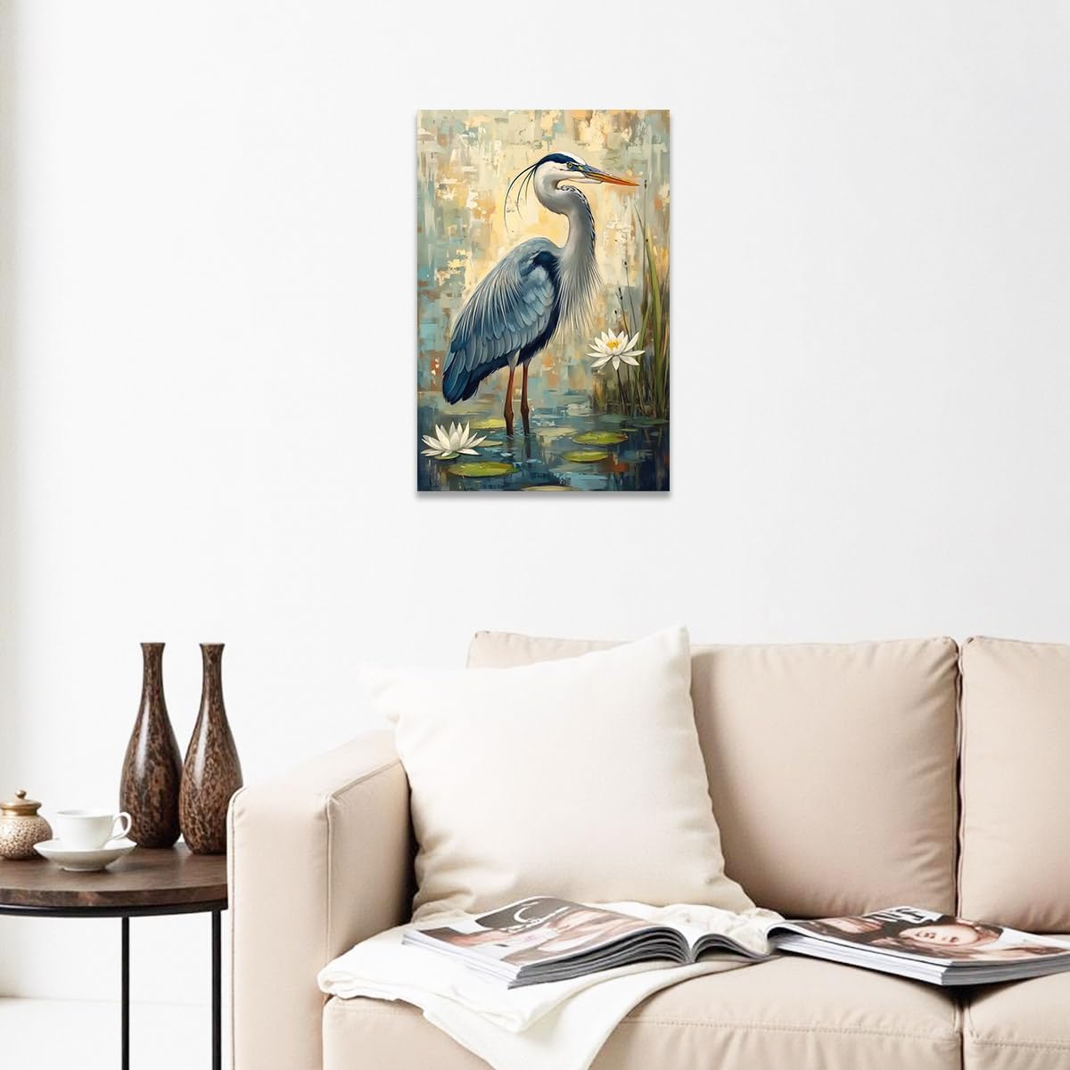 CCWACPP Blue Heron Wall Art Heron Bathroom Wall Decor Heron Bird Art Prints Seaside Animal Canvas Painting for Home Decor Framed (16.00" x 24.00") Yellow 16.00" x 24.00"