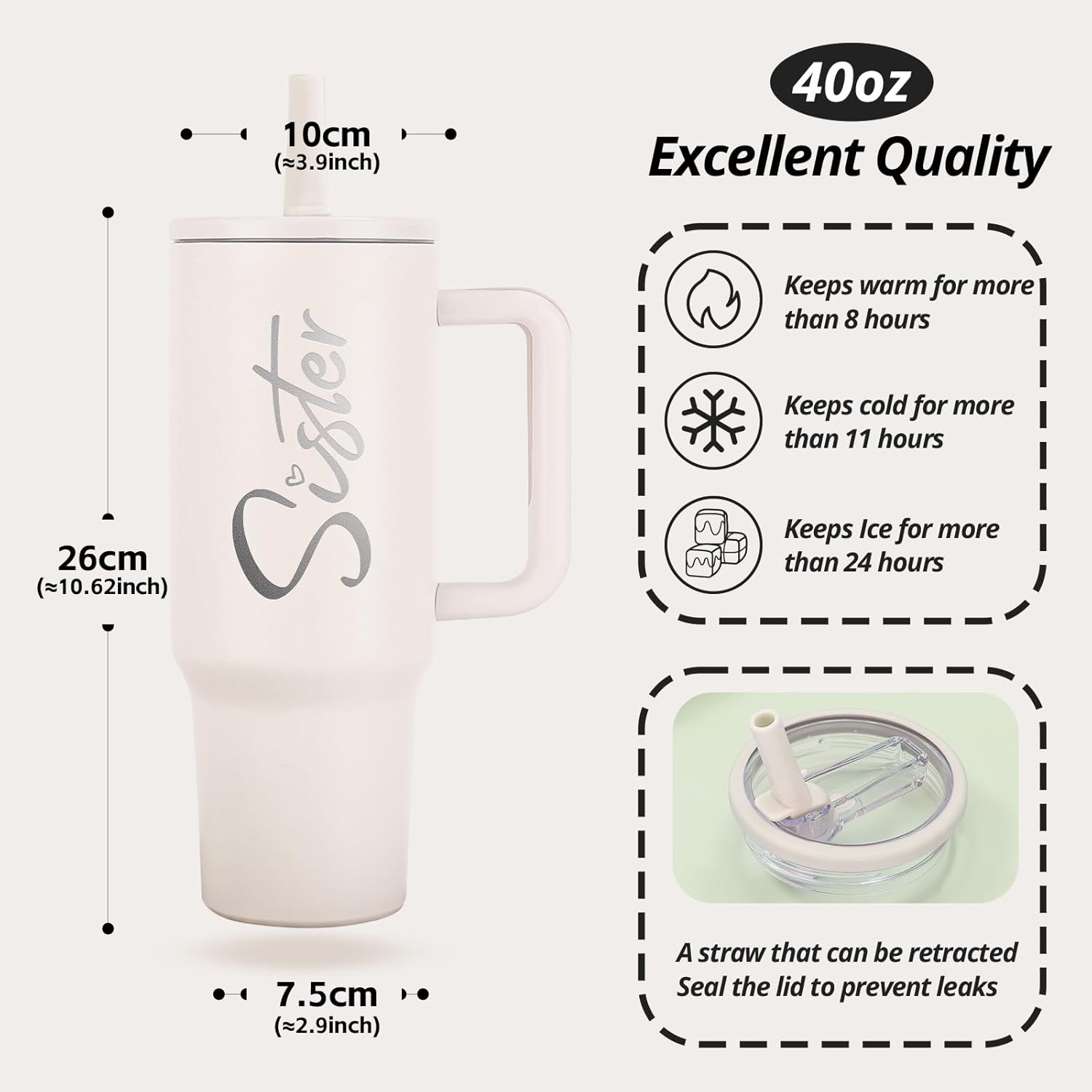 Sister Tumbler 40 oz Cup with Lids Straws Unique Sister in Law Birthday Gifts Present for Thanksgiving Christmas Wedding from Brother - Image 7