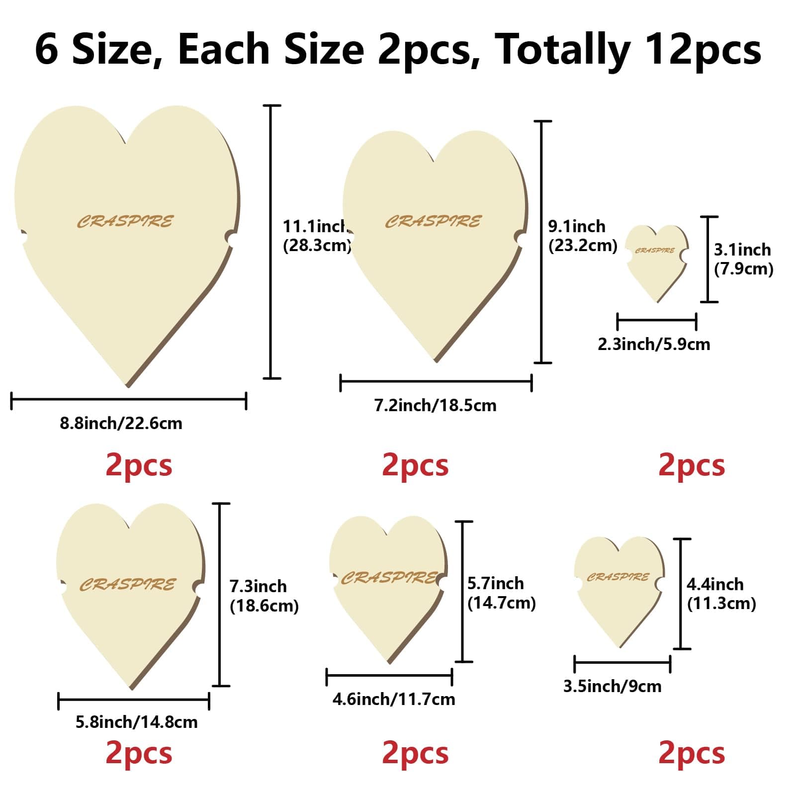 CRASPIRE 12Pcs 6 Size Heart Macrame Cutting Molds Wood Rings Rustic Natural Wooden Cutting Template Frame Feather Tassel Dream Catcher Wall Hanging Wreath Tool for DIY Weave Crafts Making Home Decor