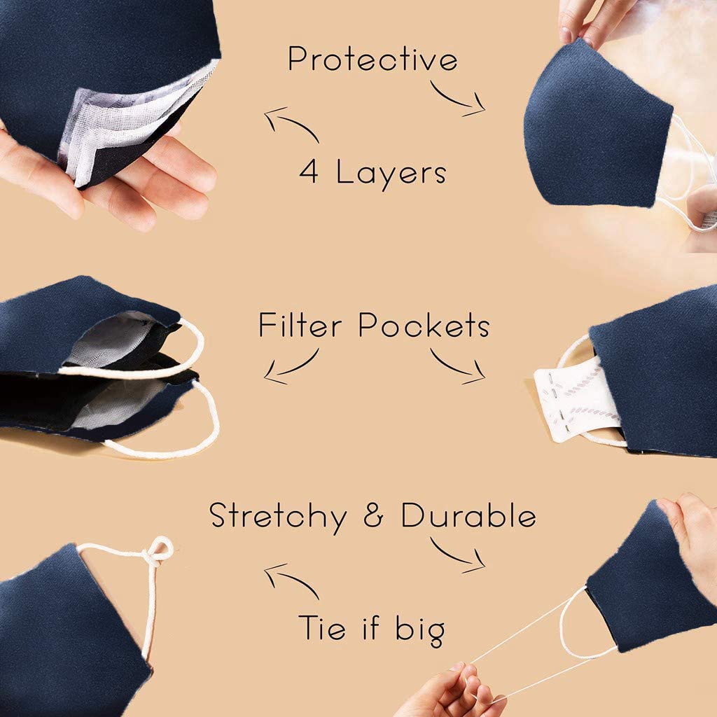 Navy Blue Silk Face Mask with Nose Wire Satin Wedding for Bridesmaids US | Bridal Washable Bride Guests | Filter Pocket Breathable Masks Adjustable