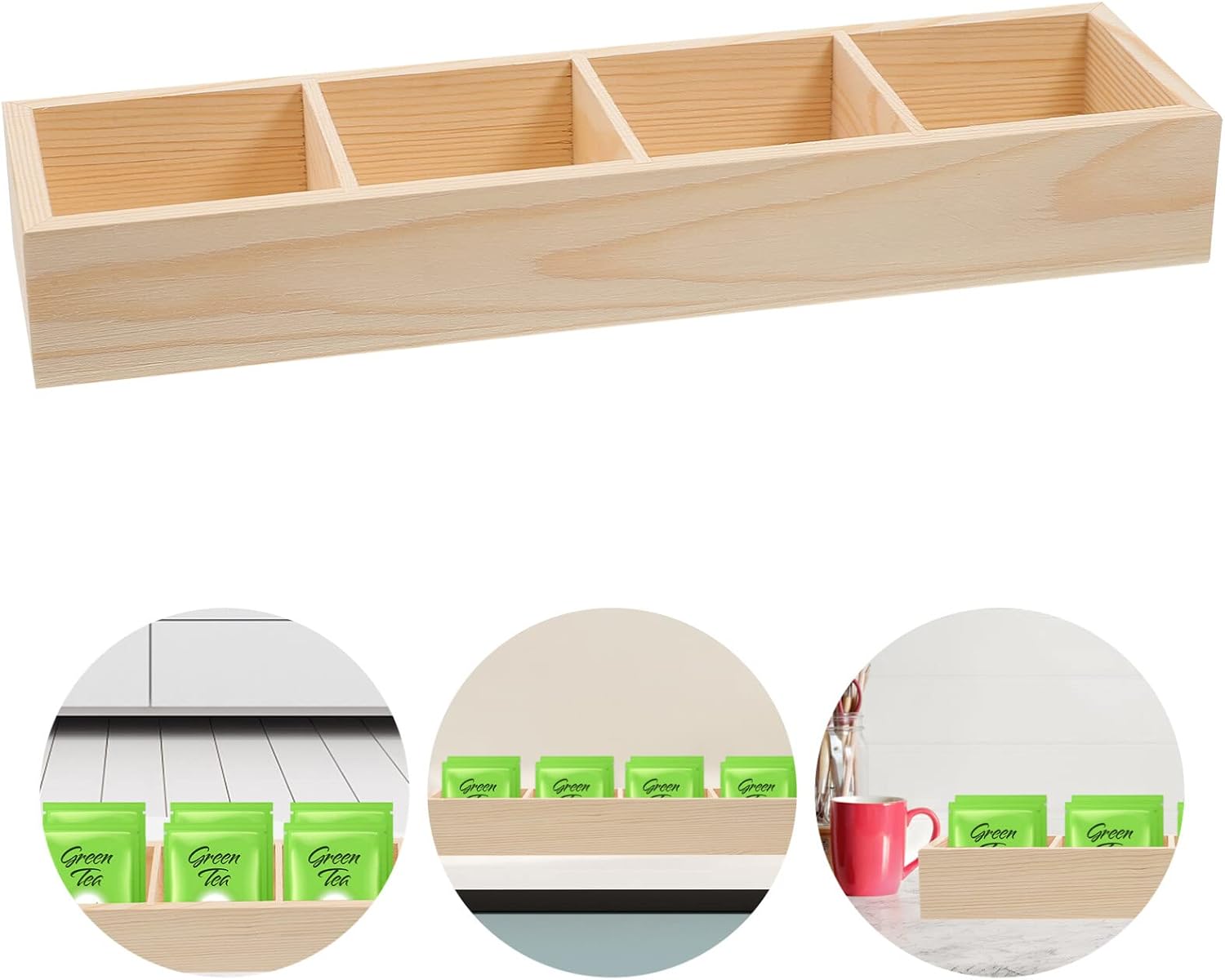 Kichvoe Wooden Tea Bag Organizer with Compartments for Cafe Counter Storage