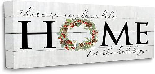 Miniatura 2 de Stupell Industries Corona de acebo con texto en inglés "No Place Like Home for Holiday", diseñada por Sally Swatland, lienzo para pared, 30 x 13