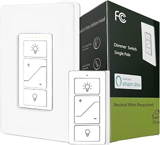Nexete Smart Wall Dimmer Switch,Single Pole Dimmer with a Wireless Remote,No Wiring DIY Wireless 3-Way Dimmer,Dimming Remote & Voice Control,Bluetooth Work with Amazon Alexa Only
