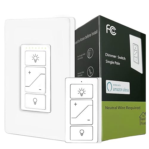 Nexete Interruptor inteligente de atenuación de pared, atenuador de un solo polo con un control remoto inalámbrico, atenuador inalámbrico de 3 vías