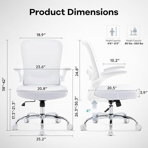 Miniatura 2 de Silla de oficina, silla de escritorio ergonómica de malla con soporte lumbar ajustable, silla de computadora con reposabrazos abatibles, sillas