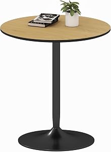 HOMCOM Round Dining Table for 2, 27.6" Modern Kitchen Table with Wood Veneer Top and Steel Pedestal Base for Dining Room, Kitchen, Living Room, Natural Wood