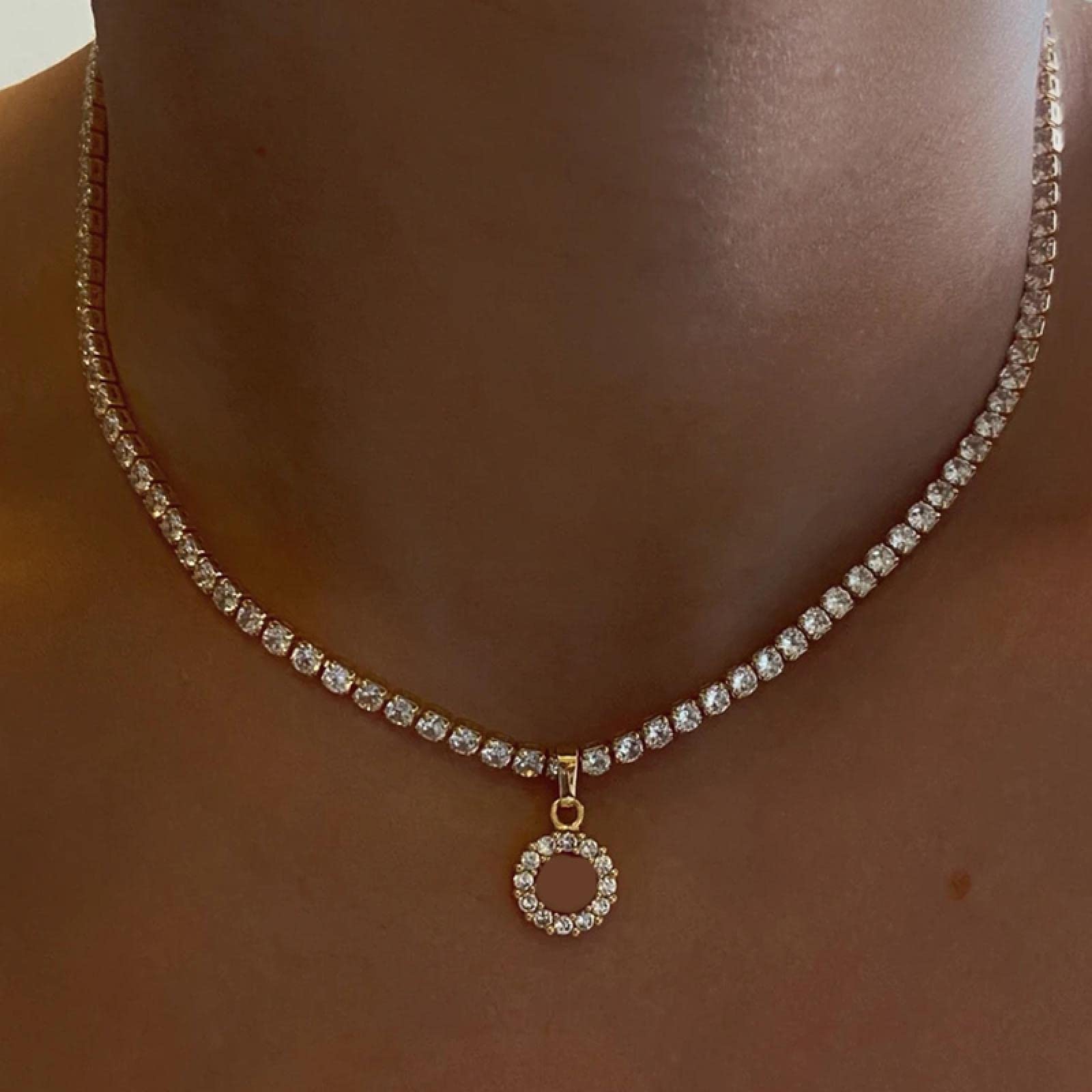 Collar de Cadena con Colgante Redondo de Cristal Brillante, Gargantilla de para Mujeres, Gargantilla Elegante, joyería para niñas (Azul a)