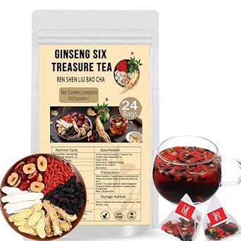 FlyweightZ Ginseng Five Treasures Kidney Tea, Traditional Chinese Herbal TeaBags, Natural Organic Kidney Cleanse Detox Tea for Women & Men, 6 Precious Ingredients Formula1 Pack/24 Bags