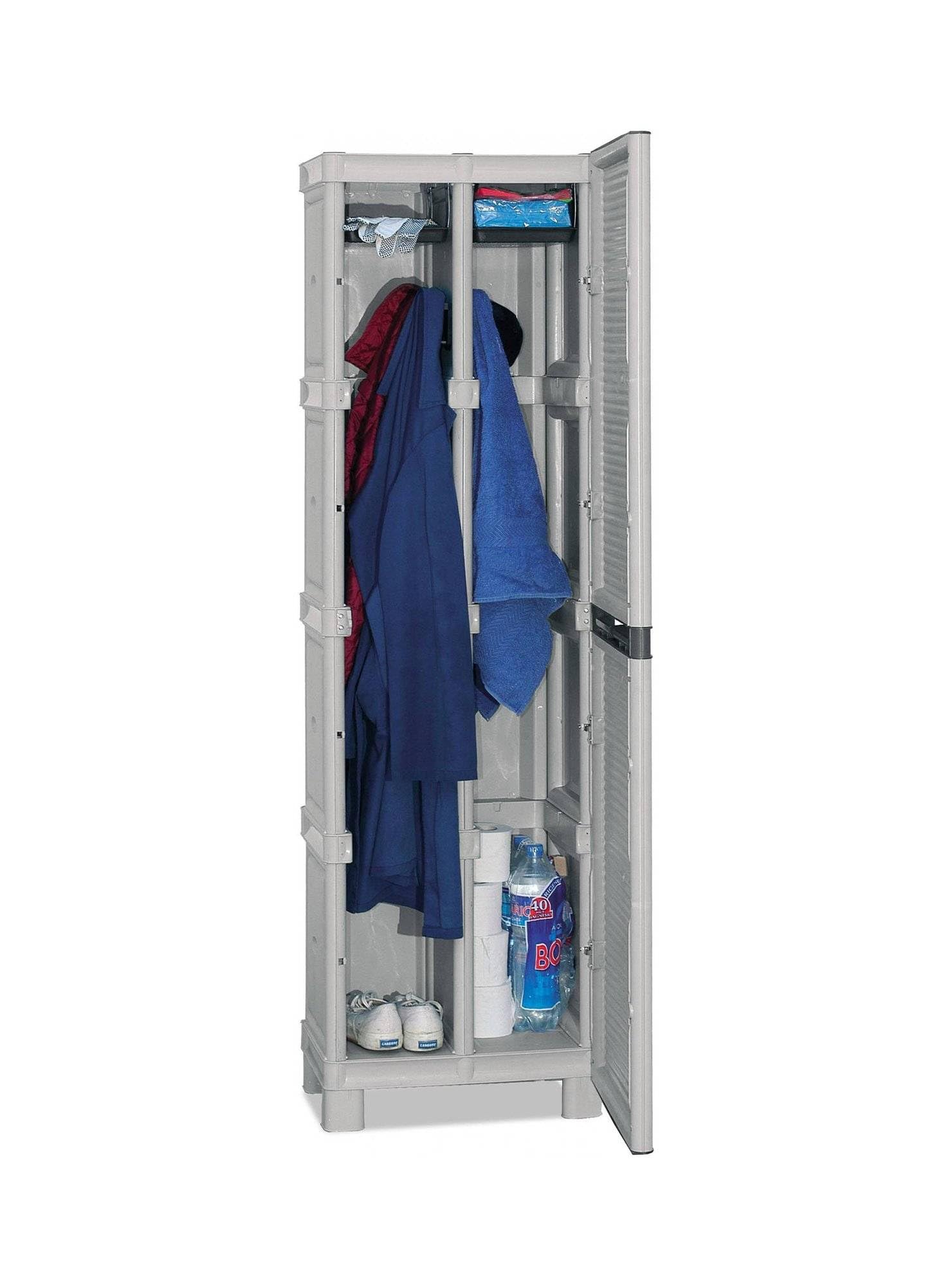 Dmora - Armoire d'extérieur Tongeren, Armoire d'extérieur 1 Porte, Armoire de buanderie, 100% Made in Italy, 50x39h172 cm, Gris Clair et Noir