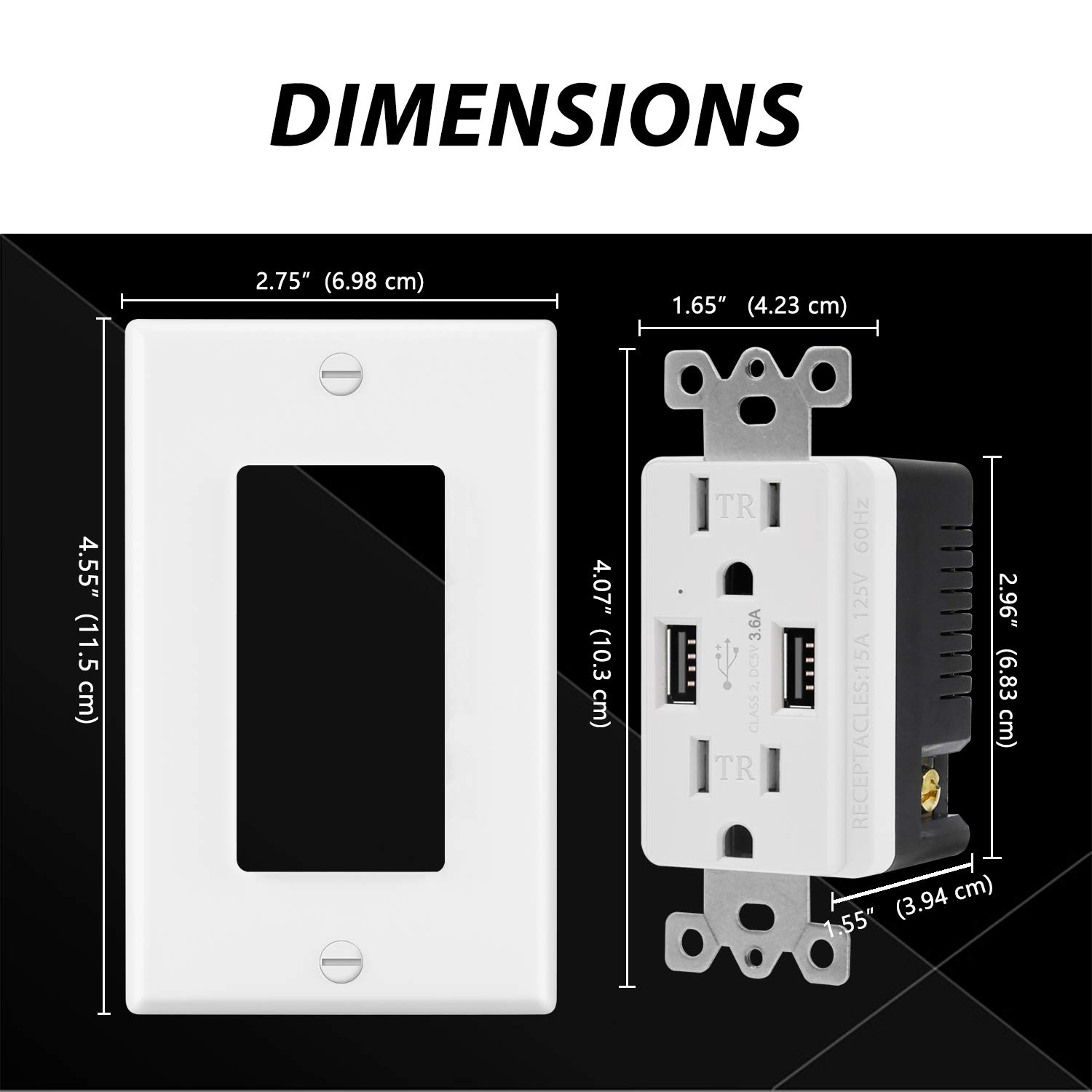 10 Pack - ELECTECK 3.6A/18W Dual USB Wall Outlet Charger, 15 Amp Tamper-Resistant Receptacles, Commercial Grade, UL Listed