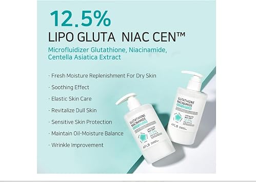 Body lotion infused with Glutathione Niacinamide, 12.5% Lipo Gluta Niac Cen, Brightening & Moisturizing, 300ml