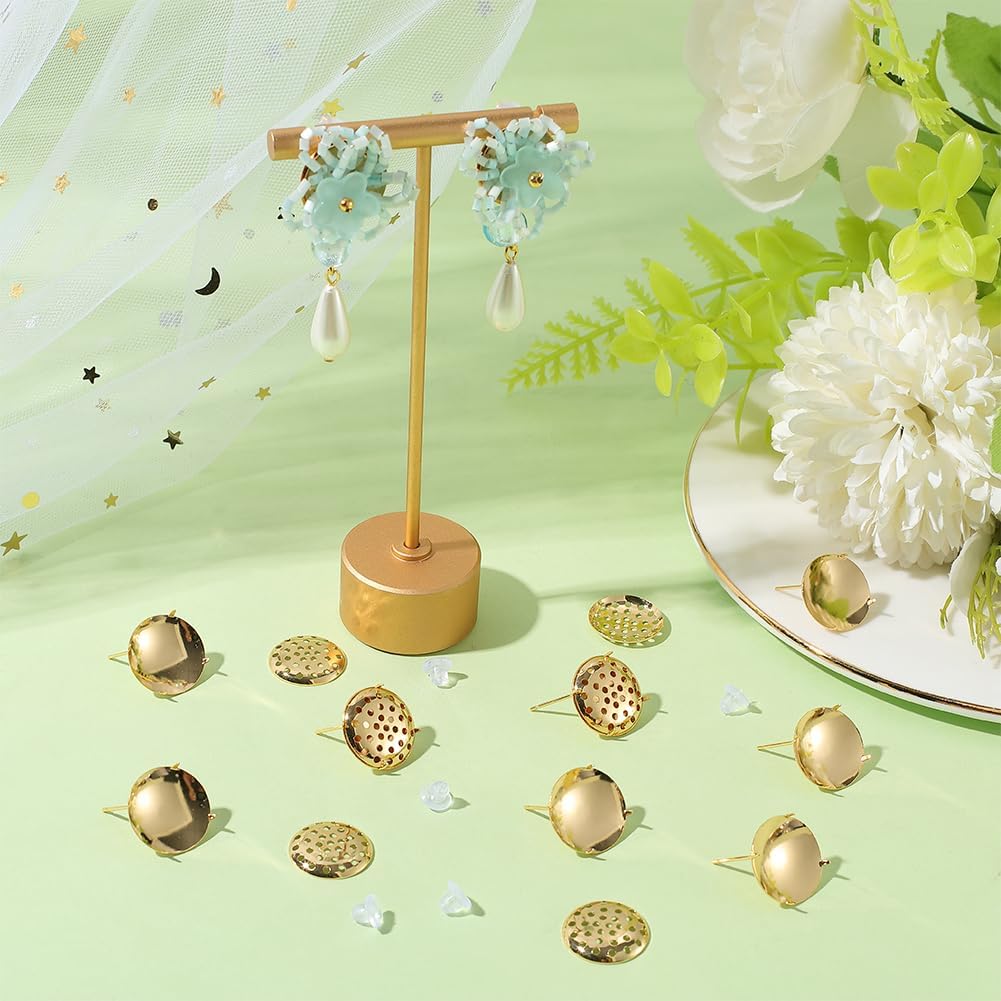 Beebeecraft 1 Box 12Pcs Flat Round Earring Post Brass Earring Studs with Plastic Backs Real 18K Gold Plated Small Blank Ear Findings Accessories for Jewelry Making Supplies DIY Crafts Decoration image 3