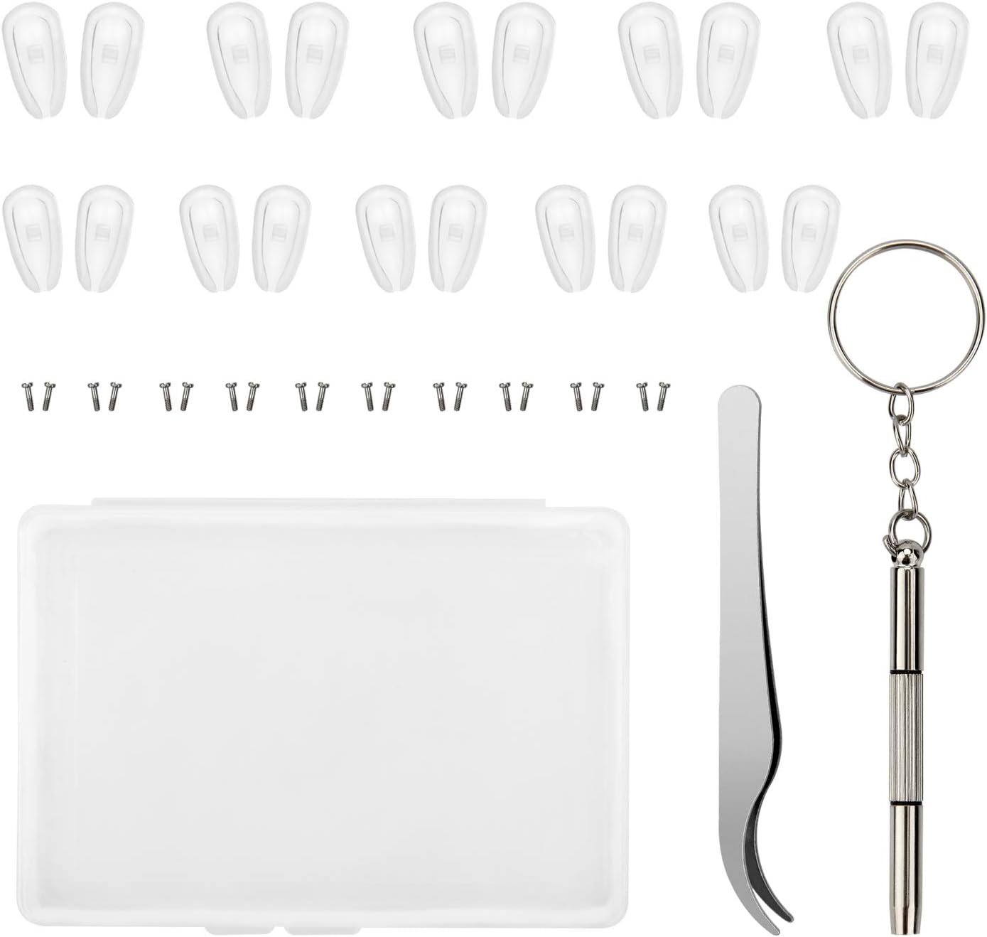 10 Pairs Eyeglass Nose Pads,Soft Silicone Nose Pad for Glasses Eyeglass Repair Kit with Screws Screwdriver and Tweezer(14mm/15mm)