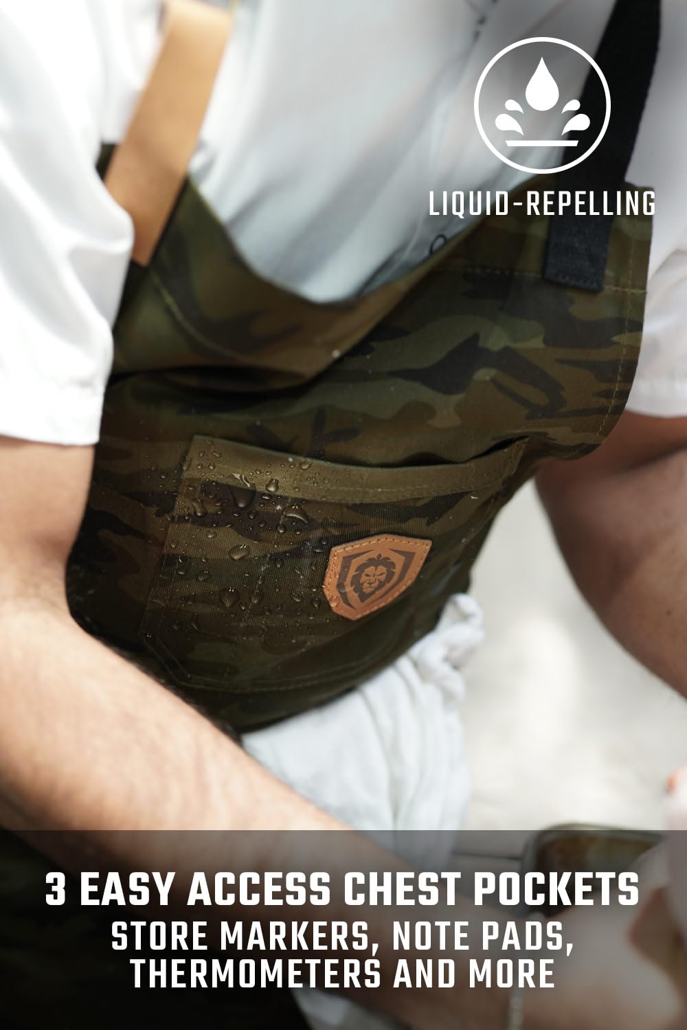 DALSTRONG Professionelle Kochschürze - mit 4 Taschen - wasserabweisend - Details aus echtem Leder - verstellbare Gurte - 100% Poly-Baumwolle Camouflage Muster